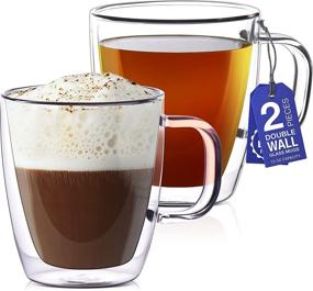 img 4 attached to ☕ Set of 2 Clear Double Wall Glass Coffee Mugs – Insulated Large Espresso Latte Cappuccino or Tea Cups with Handle by Eparé