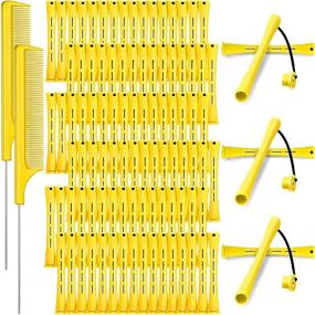 img 4 attached to 96 штук Волосы Перм Прутики, Холодные Локоны Пружинки Без Тепла для Создания Причесок с 2 Стальными Комбами-Хвостиками для Причесок (Желтый, 0.28 Дюйма / 0.7 см)