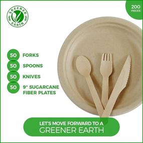 img 3 attached to 🌿 50 Guest Pack of Eco-Friendly Tableware - Compostable Sugarcane Fiber & Wooden Microvavable Cutlery Set - Biodegradable Disposable Combo for Outdoor Events, BBQs, and Parties (Natural)