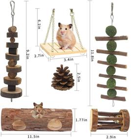 img 3 attached to McFeddy Hamster Chew Toys: 12 Pcs Natural Wooden Cage Accessories for Small Animals - Apple Wood Running Wheel, Tunnel Hideout, Teeth Molars - Ideal for Chinchillas, Guinea Pigs, Rabbits, etc