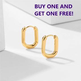 img 2 attached to 👂 14K Real Gold Plated U Shape Chunky Hoop Earrings - Trendy Gold Geometry Ear Cuffs for Women/Girls: Stylish Fashion Jewelry Gift