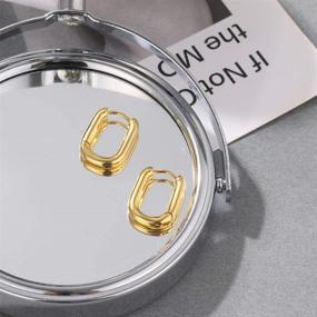 img 1 attached to 👂 14K Real Gold Plated U Shape Chunky Hoop Earrings - Trendy Gold Geometry Ear Cuffs for Women/Girls: Stylish Fashion Jewelry Gift