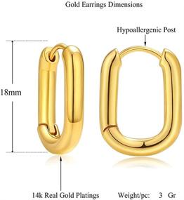 img 3 attached to 👂 14K Real Gold Plated U Shape Chunky Hoop Earrings - Trendy Gold Geometry Ear Cuffs for Women/Girls: Stylish Fashion Jewelry Gift