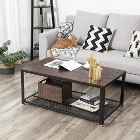 img 2 attached to Modern Rustic VASAGLE Coffee Table with Steel Frame, Mesh Storage Shelf, and Rustic Dark Brown Finish – 41.8 x 23.7 x 17.7 Inches