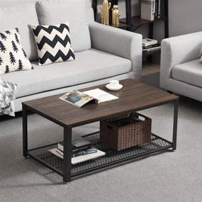 img 1 attached to Modern Rustic VASAGLE Coffee Table with Steel Frame, Mesh Storage Shelf, and Rustic Dark Brown Finish – 41.8 x 23.7 x 17.7 Inches