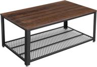 modern rustic vasagle coffee table with steel frame, mesh storage shelf, and rustic dark brown finish – 41.8 x 23.7 x 17.7 inches логотип