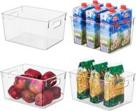 🗄️ eamaott clear plastic storage bins for kitchen food pantry refrigerator bathroom - set of 4, transparent container organizer with cutout handles, bpa free - 11” x 8” x 6” логотип