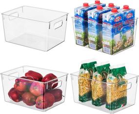 img 4 attached to 🗄️ EAMAOTT Clear Plastic Storage Bins for Kitchen Food Pantry Refrigerator Bathroom - Set of 4, Transparent Container Organizer with Cutout Handles, BPA Free - 11” x 8” x 6”