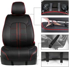 img 1 attached to 🚗 Season Guard Adventurer Automotive Car Seat Covers: 3D Semi-Custom Luxury Faux Leather, Black with Red Accent - Universal Fit for Cars, Trucks, Vans, SUVs