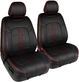 img 4 attached to 🚗 Season Guard Adventurer Automotive Car Seat Covers: 3D Semi-Custom Luxury Faux Leather, Black with Red Accent - Universal Fit for Cars, Trucks, Vans, SUVs