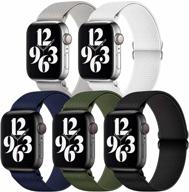 📱 нейлоновый растягивающийся браслет gbpoot 5-pack для apple watch - регулируемый мягкий спортивный дышащий петлевой, совместим с iwatch series 7/6/5/4/3/2/1/se в черном/армейском зеленом/полуночно-синем/светло-сером/белом, размеры 38/40/41 мм логотип