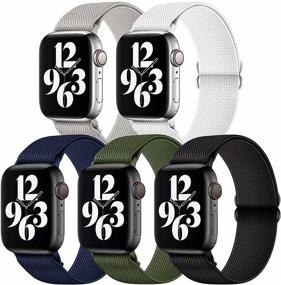 img 4 attached to 📱 Нейлоновый растягивающийся браслет GBPOOT 5-Pack для Apple Watch - Регулируемый мягкий спортивный дышащий петлевой, совместим с iWatch Series 7/6/5/4/3/2/1/SE в черном/армейском зеленом/полуночно-синем/светло-сером/белом, размеры 38/40/41 мм