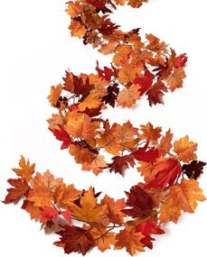 img 4 attached to 🍁 2-Pack Artificial Fall Garland Maple Leaf Decorations for Home, Fireplace, Front Door - 6ft Foliage Mantle Vine | Thanksgiving Decor, Fall Décor
