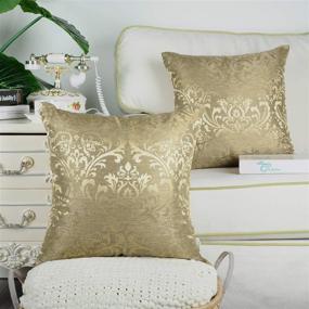 img 3 attached to 🌼 CaliTime Set of 2 Throw Pillow Covers for Couch Sofa Vintage Damask Floral Shining & Dull Contrast Home Decoration - 18 X 18 Inches Gold