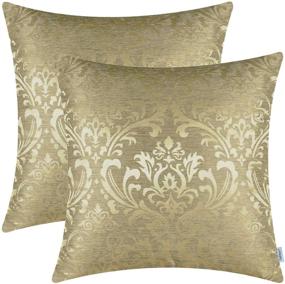 img 4 attached to 🌼 CaliTime Set of 2 Throw Pillow Covers for Couch Sofa Vintage Damask Floral Shining & Dull Contrast Home Decoration - 18 X 18 Inches Gold