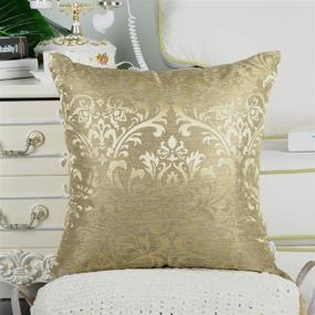 img 2 attached to 🌼 CaliTime Set of 2 Throw Pillow Covers for Couch Sofa Vintage Damask Floral Shining & Dull Contrast Home Decoration - 18 X 18 Inches Gold