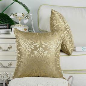 img 1 attached to 🌼 CaliTime Set of 2 Throw Pillow Covers for Couch Sofa Vintage Damask Floral Shining & Dull Contrast Home Decoration - 18 X 18 Inches Gold