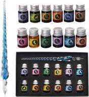 mancola glass dipped pen ink set: handmade crystal caligraphy pen with 12 colorful india ink - perfect for art, signatures, drawing, and decoration - ideal caligraphy kit for beginners (ma-13) logo