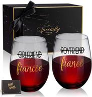romantic 18 oz stemless wine glass set for couples, perfect 🍷 engagement gifts for fiance fiancee, ideal for bachelorette parties & women friends logo