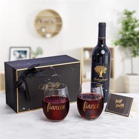img 2 attached to Romantic 18 oz Stemless Wine Glass Set for Couples, Perfect 🍷 Engagement Gifts for Fiance Fiancee, Ideal for Bachelorette Parties & Women Friends