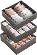 👙 stylifing bra socks underwear organizer 3 pack - gray, foldable closet drawer storage bins for lingerie, bras, underwear, socks, and ties - soft fabric dresser dividers логотип