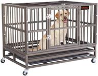 🐶 ultra durable dog crate: sturdy metal military pet kennel playpen for large dogs with lockable wheels &amp; dual escape-proof lock logo