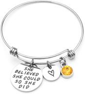 liuanan inspirational expandable bangle with birthstone charm: she believed, so she did logo