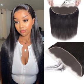 img 1 attached to 💁 Jessica Hair Brazilian Straight Human Hair Frontal 13x4 HD Lace Closure - 150% Density, Natural Black Color (14 Inch)