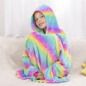 img 3 attached to 🦖 Pink Dino Oversized Wearable Blanket Hoodie: Soft Fleece Hooded Blanket with Pockets for Kids and Girls