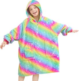 img 4 attached to 🦖 Pink Dino Oversized Wearable Blanket Hoodie: Soft Fleece Hooded Blanket with Pockets for Kids and Girls