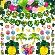 🌴 trewave tropical luau party decoration pack: hawaiian beach party supplies for birthday celebrations featuring felt birthday banner, foil coconut tree, balloons, leaves, cake toppers, pineapple décors логотип