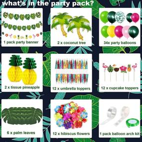 img 3 attached to 🌴 TREWAVE Tropical Luau Party Decoration Pack: Hawaiian Beach Party Supplies for Birthday Celebrations featuring Felt Birthday Banner, Foil Coconut Tree, Balloons, Leaves, Cake Toppers, Pineapple Décors