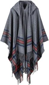 img 4 attached to 🧣 DJB Women's Hooded Stripe Tassel Poncho Cape Cardigan Wrap Shawl: Stylish and Versatile