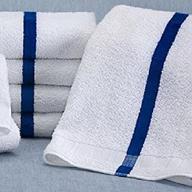 🛀 new 22x44 absorbent center stripe bath pool towels - set of 6, hotel motel quality, white/blue, by omni linens logo