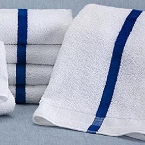 img 4 attached to 🛀 New 22x44 Absorbent Center Stripe Bath Pool Towels - Set of 6, Hotel Motel Quality, White/Blue, by Omni Linens