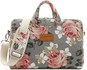 img 4 attached to 🌹 Canvaslife Grey Rose Pattern Waterproof Laptop Shoulder Messenger Bag for 14-15.6 inch Laptops and MacBook Pro 15 - Stylish Laptop Case with Secure Protection