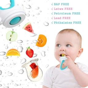 img 2 attached to Fresh Food Baby Feeder - 2 Pack Fruit Pacifier, 6 Sizes Silicone Pacifiers, 1 Pack Food Dispensing Spoon (Blue)