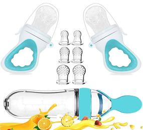 img 4 attached to Fresh Food Baby Feeder - 2 Pack Fruit Pacifier, 6 Sizes Silicone Pacifiers, 1 Pack Food Dispensing Spoon (Blue)