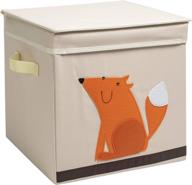 yueyue foldable animal cube toy storage bins with lids for kids, bins organizer for kids & nursery, 12.5 inch (fox-white) logo