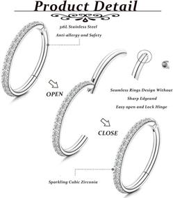 img 2 attached to RnBLM Jewelry - 16G-18G Stainless Steel Nose Ring Hoop for Women and Men with CZ Small Cartilage Septum Clicker - Sizes 6MM, 8MM, 10MM