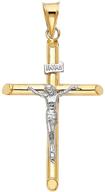 🕊 religious crucifix cross charm pendant in 14k two tone gold - 43mm x 20mm logo