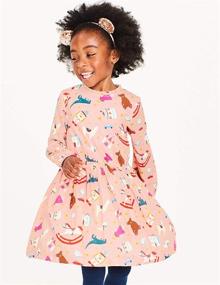 img 2 attached to 👗 Girls Party Tulle Dresses Long Sleeve Dress Cotton Cartoon Casual Dress - Hongshilian