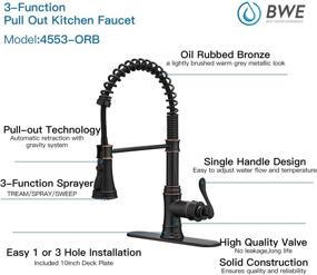 img 1 attached to 🚰 BWE High Arc Oil Rubbed Bronze Kitchen Faucet with Deck Plate - Single Handle Lever, Pull Down Sprayer, 3 Function, Lead-Free - Perfect for Farmhouse, Commercial Bar, and Kitchen Sinks