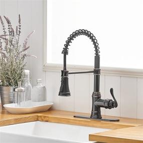 img 2 attached to 🚰 BWE High Arc Oil Rubbed Bronze Kitchen Faucet with Deck Plate - Single Handle Lever, Pull Down Sprayer, 3 Function, Lead-Free - Perfect for Farmhouse, Commercial Bar, and Kitchen Sinks