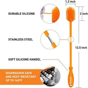 img 2 attached to 🧼 Silicone Bottle Brush Cleaner for Bottles, Vases, and Glassware - Water Bottle Cleaning Brush for Washing Containers (Orange)