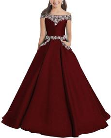 img 4 attached to 👗 Burgundy Girls' Dresses: Junguan Shoulder Princess Birthday Clothing