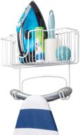 🔘 mdesign large storage basket wall mount ironing board holder - organizes iron, board, spray bottles, starch, fabric refresher for laundry rooms - white logo