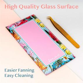 img 2 attached to 🦩 Lyon Lash Glass Tile & Adhesive Holder with Silk Pouch for Eyelash Extensions, Reusable Lashes Palette 3.2"x6.3"x0.4" for Classic & Volume Lashing, Eyelash Extension Supplies in Flamingo Jungle Design