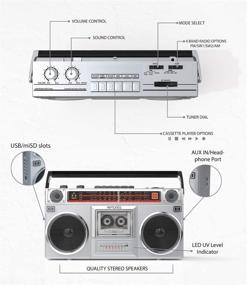 img 2 attached to 📻 Ретро магнитофон Riptunes с радиоприемником, кассетным проигрывателем и записывающим устройством, AM/FM -SW1/SW2 радио, беспроводной потоковой передачей, слотами USB/Micro SD, входом Aux, гнездом для наушников, конвертацией кассет на USB/SD, классическим стилем 80-х, черного цвета.