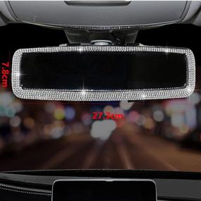 img 3 attached to 💎 Sparkling Crystal Diamond Rhinestone Car Rear View Mirror for Women - Silver
